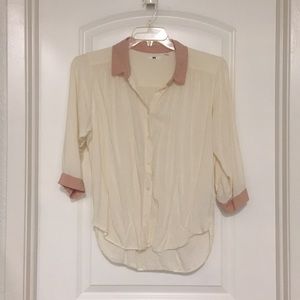 UNIQLO pink and cream collared button up shirt, M